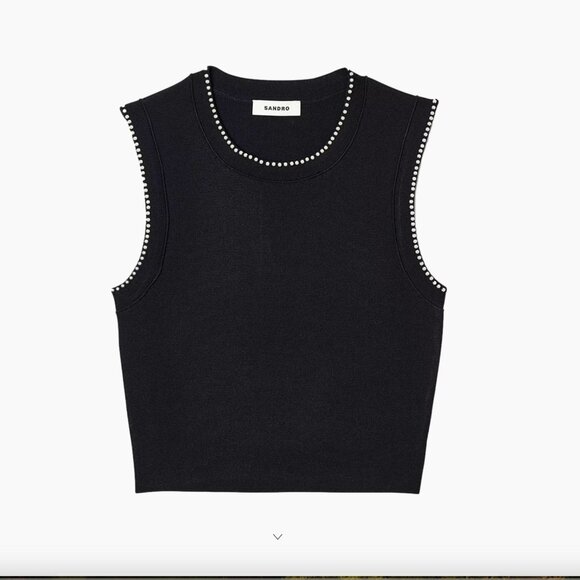 Sandro Knit Pearl Trim Crop Top Sleevles Jumper Small - Picture 3 of 7